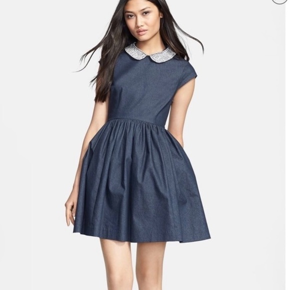 kate spade Dresses & Skirts - Kate Spade Kimberly Embellished Peter Pan Collared Denim Dress Sz 2
